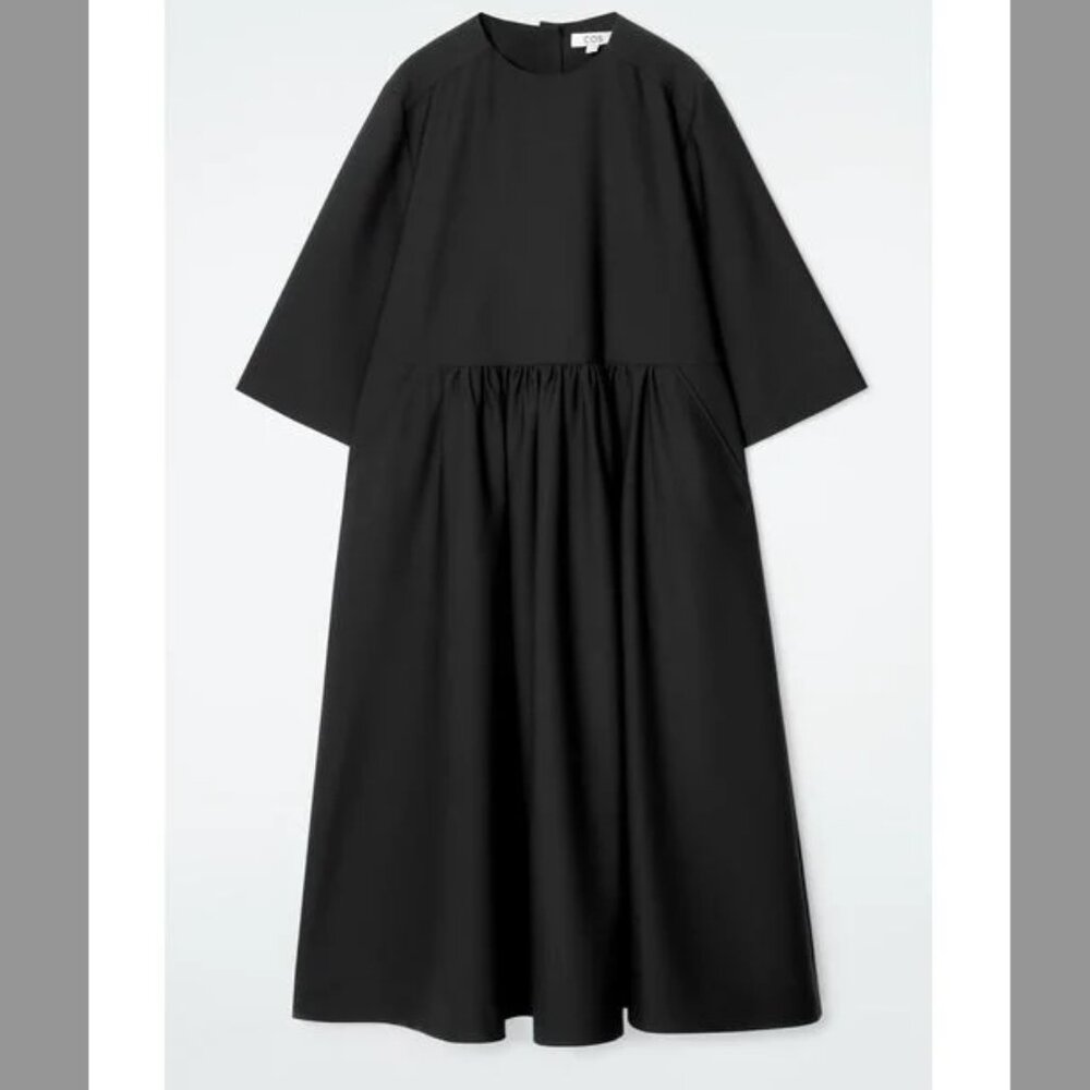 GATHERED WOOL-BLEND MIDI DRESS - Size 10-12